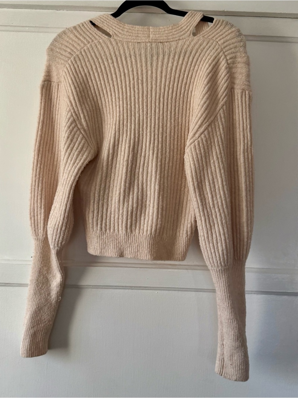 Express Cream Ribbed Cutout Shoulder Cardigan - Picture 3 of 4